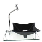 Kit Cuba De Vidro 10mm Preta Tampo 40cm Incolor Com Suporte T