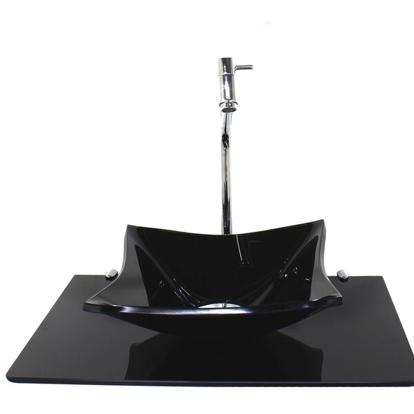 Kit Cuba De Vidro 10mm Tampo 50cm Preto Full Com Suporte Torn