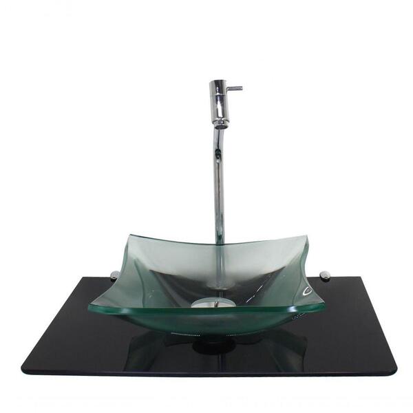 Kit Cuba De Vidro 10mm Tampo 50cm Preto Torneira Válvula