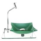 Kit Cuba De Vidro 10mm Verde Tampo 40cm Incolor Com Suporte T