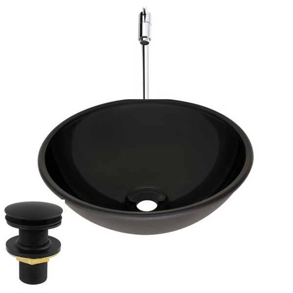 Kit Cuba De Vidro 29cm Preta+torneira Alta+valvula 7/8