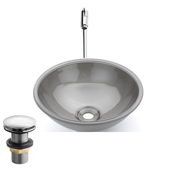 Kit Cuba De Vidro 35cm Cinza+torneira Alta+valvula  1 1/4