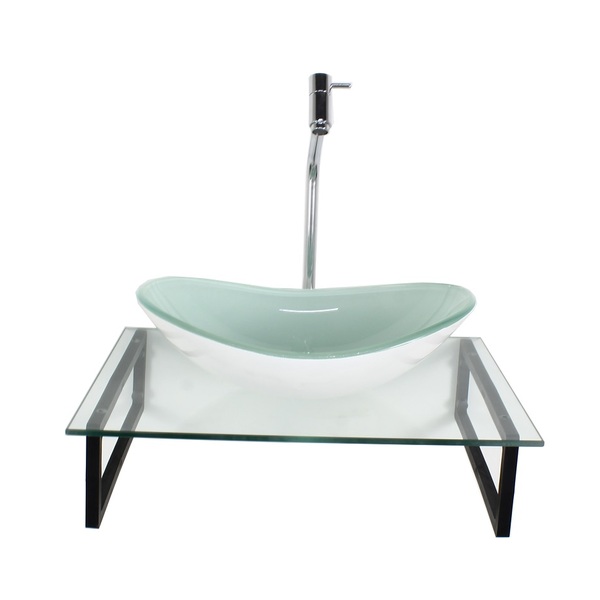 Kit Cuba De Vidro Oval 10mm Branca Tampo 50cm Incolor Com Sup