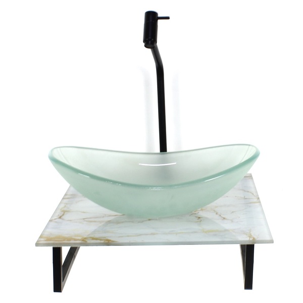 Kit Cuba De Vidro Oval 10mm Jateada Com Tampo De Vidro 40cm X