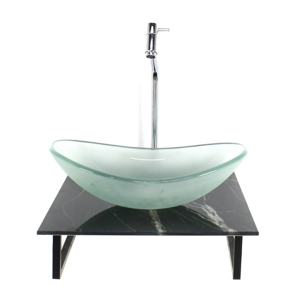 Kit Cuba De Vidro Oval 10mm Jateada Com Tampo De Vidro 40cm X