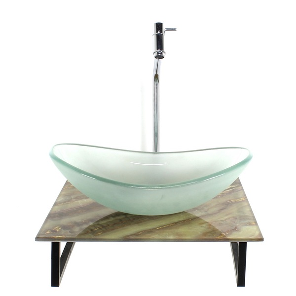 Kit Cuba De Vidro Oval 10mm Jateada Com Tampo De Vidro 40cm X