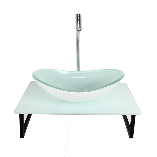 Kit Cuba De Vidro Oval 10mm Tampo 50cm Branco Full Com Suport