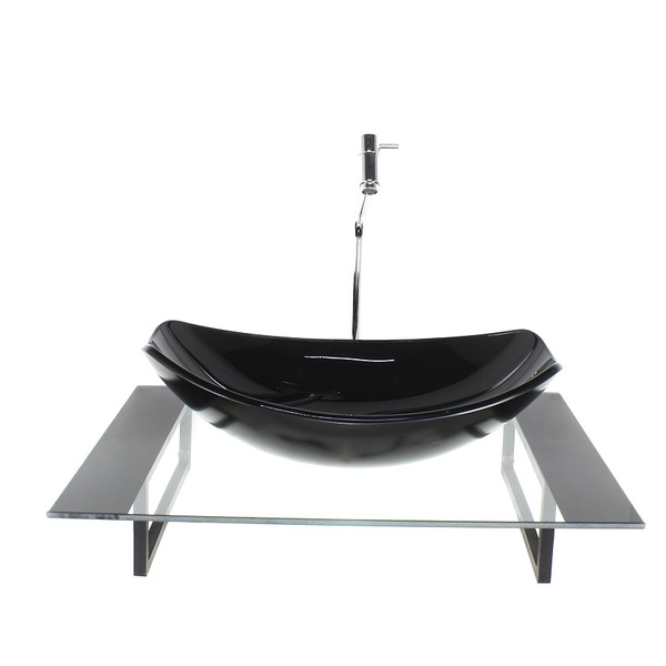 Kit Cuba De Vidro Oval Chanfrada Com Tampo 60cm Preto E Supor