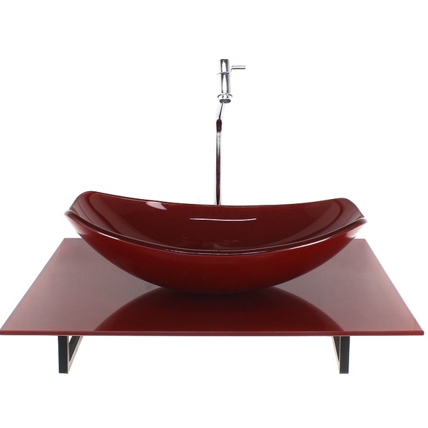 Kit Cuba De Vidro Oval Chanfrada Com Tampo 60cm Vermelho Cere