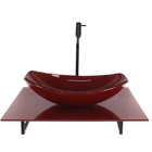 Kit Cuba De Vidro Oval Chanfrada Com Tampo 60cm Vermelho Cere