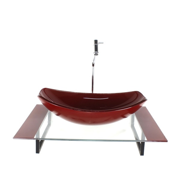Kit Cuba De Vidro Oval Chanfrada Com Tampo 60cm Vermelho Cere