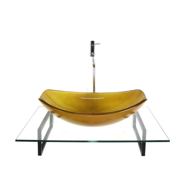 Kit Cuba De Vidro Oval Chanfrada Dourado Real Com Tampo 60cm