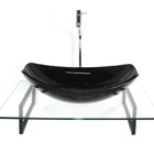 Kit Cuba De Vidro Oval Chanfrada Preta Com Tampo 60cm Incolor