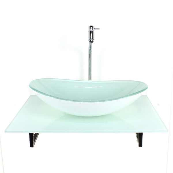 Kit Cuba De Vidro Oval Com Tampo 60cm Branco Full E Suporte T