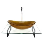 Kit Cuba De Vidro Oval Dourado Real Com Tampo 60cm Incolor E