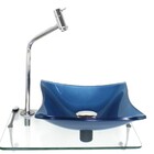 Kit Cuba De Vidro Quadrada 10mm Azul Com Tampo 40cm Incolor E