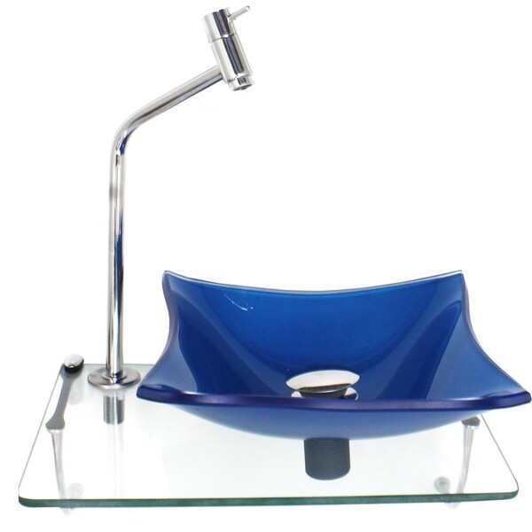 Kit Cuba De Vidro Quadrada 10mm Azul Escuro Com Tampo 40cm In