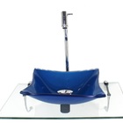 Kit Cuba De Vidro Quadrada 10mm Azul Escuro Com Tampo 50cm In