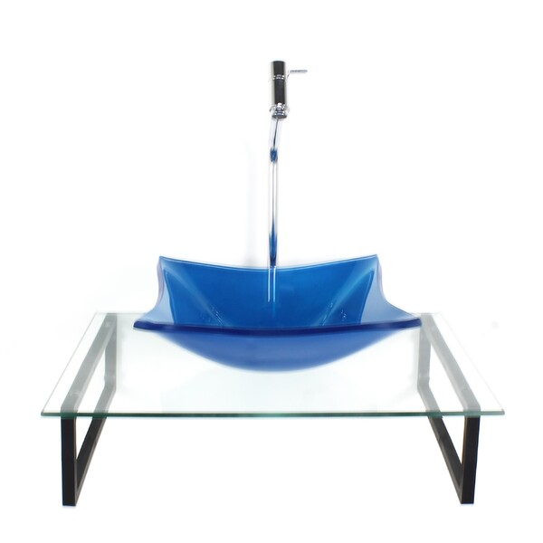 Kit Cuba De Vidro Quadrada 10mm Azul Escuro Com Tampo 50cm In