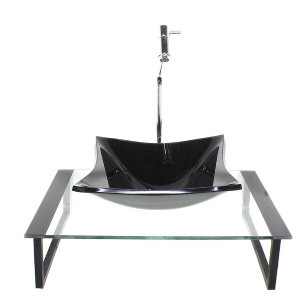 Kit Cuba De Vidro Quadrada 10mm Com Tampo 50cm Preto E Suport