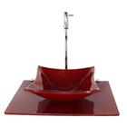 Kit Cuba De Vidro Quadrada 10mm Com Tampo 50cm Vermelho Cerej