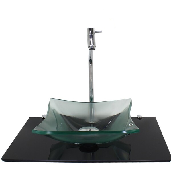 Kit Cuba De Vidro Quadrada 10mm Incolor Com Tampo 50cm Preto