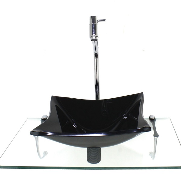 Kit Cuba De Vidro Quadrada 10mm Preta Com Tampo 50cm Incolor