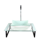 Kit Cuba De Vidro Quadrada 10mm Tampo 50cm Branco Com Suporte