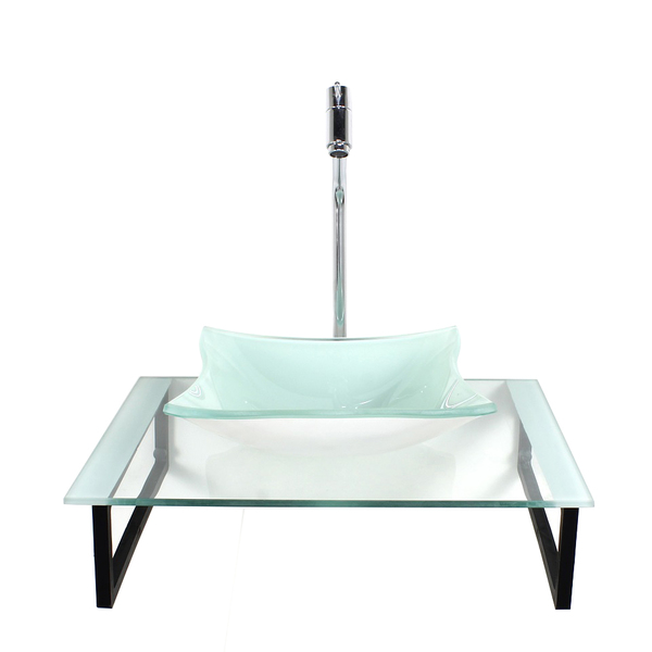 Kit Cuba De Vidro Quadrada 10mm Tampo 50cm Branco Com Suporte