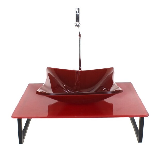 Kit Cuba De Vidro Quadrada 10mm Tampo 50cm Vermelho Cereja Fu