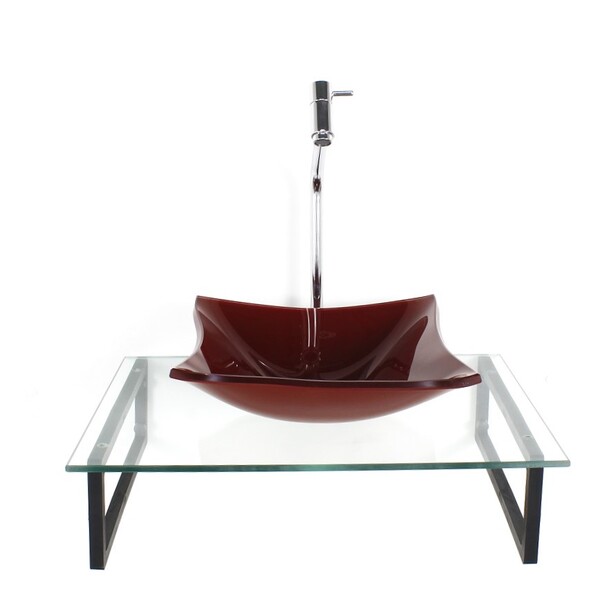 Kit Cuba De Vidro Quadrada 10mm Vermelho Cereja Tampo 50cm In