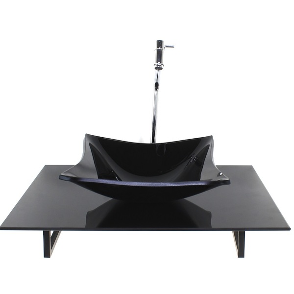 Kit Cuba De Vidro Quadrada Com Tampo 60cm Preto Full E Suport