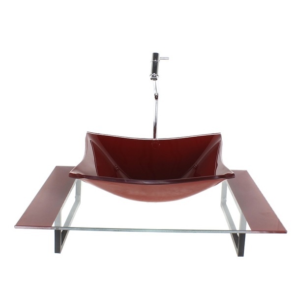 Kit Cuba De Vidro Quadrada Com Tampo 60cm Vermelho Cereja E S