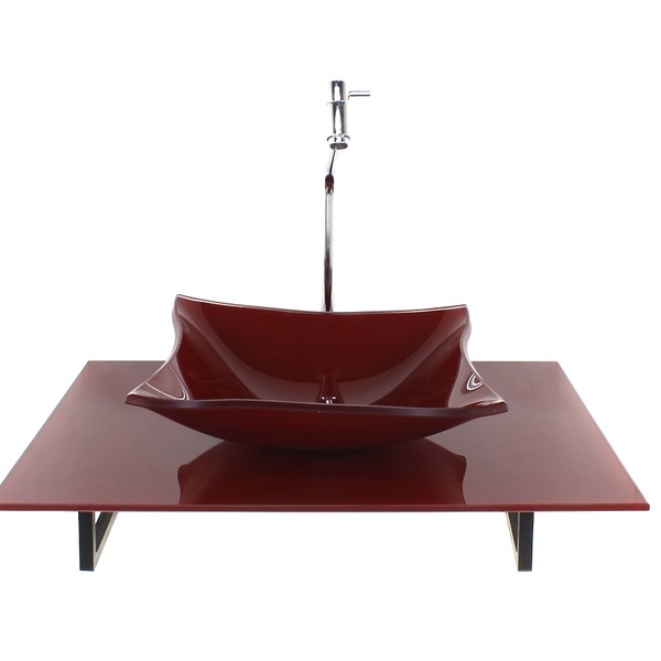 Kit Cuba De Vidro Quadrada Com Tampo 60cm Vermelho Cereja Ful