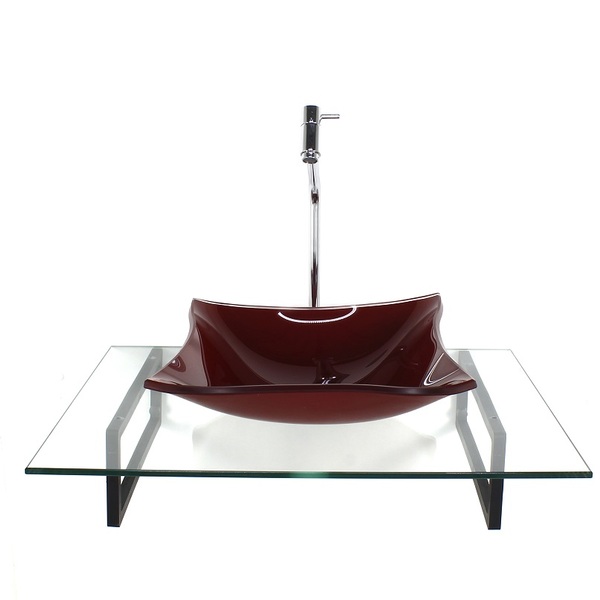 Kit Cuba De Vidro Quadrada Vermelho Cereja Com Tampo 60cm Inc