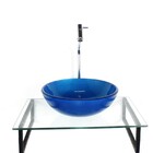 Kit Cuba De Vidro Redonda 10mm Azul Escuto Tampo 50cm Incolor