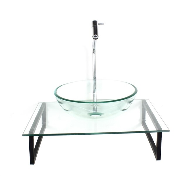 Kit Cuba De Vidro Redonda 10mm Com Tampo 50cm Incolor E Supor