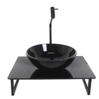 Kit Cuba De Vidro Redonda 10mm Com Tampo 50cm Preto Full E Su