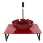 Kit Cuba De Vidro Redonda 10mm Com Tampo 50cm Vermelho Cereja