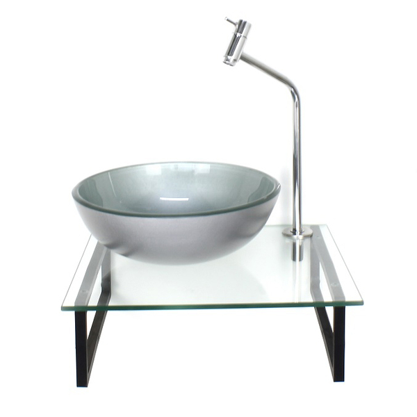 Kit Cuba De Vidro Redonda 10mm Prata Tampo 40cm Incolor Com S