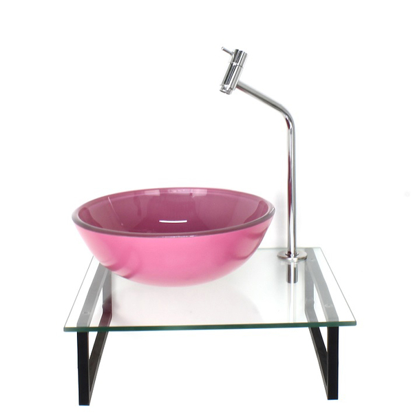 Kit Cuba De Vidro Redonda 10mm Rosa Tampo 40cm Incolor Com Su