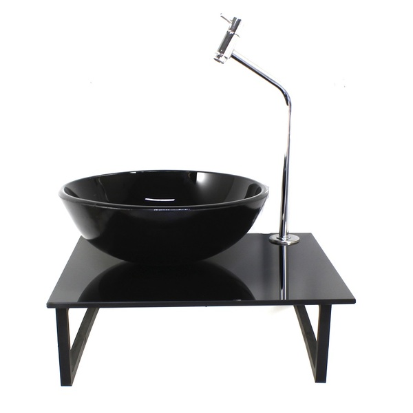 Kit Cuba De Vidro Redonda 10mm Tampo 40cm Preto Full Com Supo