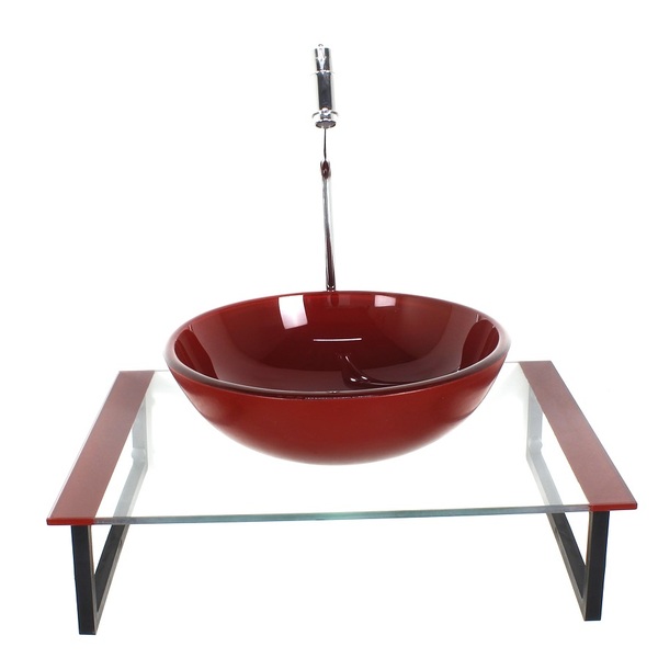 Kit Cuba De Vidro Redonda 10mm Tampo 50cm Vermelho Cereja Com