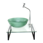 Kit Cuba De Vidro Redonda 10mm Verde Tampo 40cm Incolor Com S