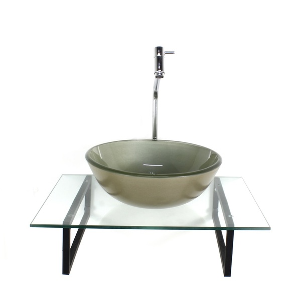 Kit Cuba De Vidro Redonda Champanhe Com Tampo 60cm Incolor E