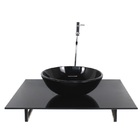 Kit Cuba De Vidro Redonda Com Tampo 60cm Preto Full E Suporte