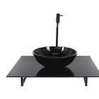 Kit Cuba De Vidro Redonda Com Tampo 60cm Preto Full E Suporte