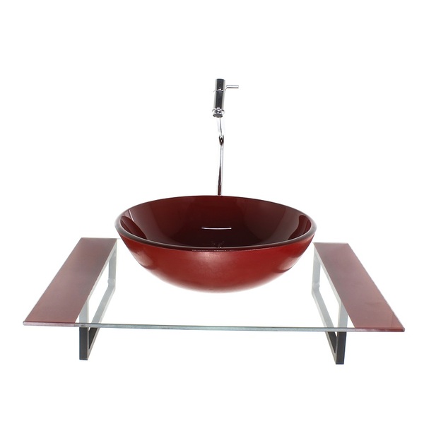 Kit Cuba De Vidro Redonda Com Tampo 60cm Vermelho Cereja E Su