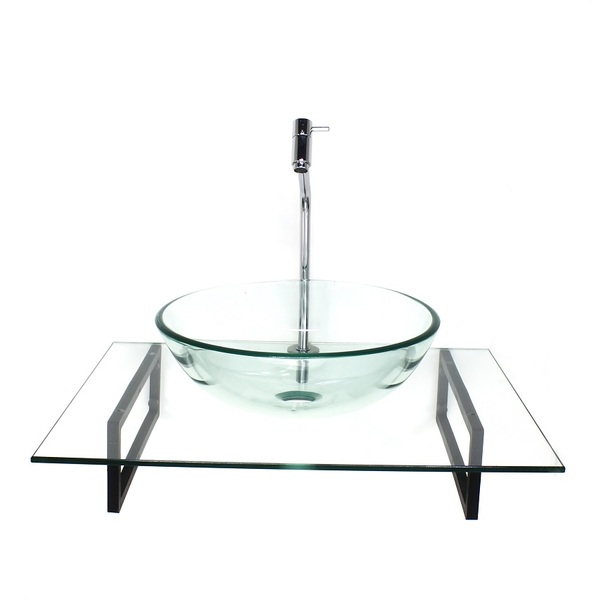 Kit Cuba De Vidro Redonda Incolor Com Tampo 60cm Incolor E Su