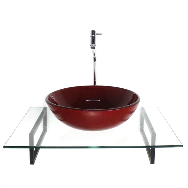 Kit Cuba De Vidro Redonda Vermelho Cereja Com Tampo 60cm Inco